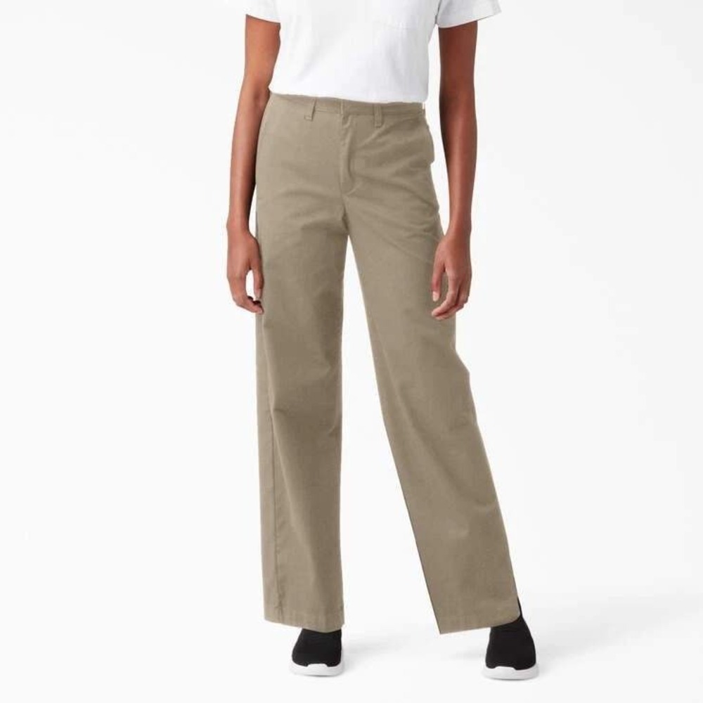 Dickies Wide Leg Twill Pant High Rise Khaki Stretch Trousers FP517RDS Size 25Reg